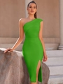 Robe moulante vert vif à une épaule avec fente haute et coupe bandage amincissante - Vert