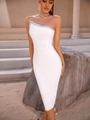 Elegante abito a fascia bianco monospalla con strass argentati per eventi serali - XS / Bianco