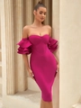 Fuchsia off-shoulder bandage dress with layered ruffle sleeves and corset bodice - XS / Rose Red