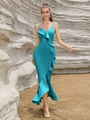 Vestido de noche ajustado azul pavo real con elegantes volantes y dobladillo de sirena - S / Azul Claro