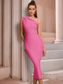 Elegantes einshultriges rosenpinkes figurbetontes Bandagenkleid für Abendpartys - S / Rosarot