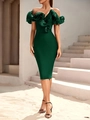 Vestido bandage verde oscuro con hombros descubiertos, grandes volantes y corte ajustado - XS / Verde