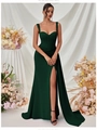 Detalle del vestido de fiesta verde esmeralda con corpiño y abertura lateral - XS / Verde Oscuro