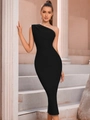 Elegantes schwarzes One-Shoulder-Bandage-Kleid mit figurbetonter Passform - XS / Schwarz