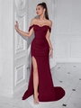 Robe de soirée bustier bordeaux élégante avec corset, fente haute et jupe longue fluide - Rouge Vin (Lacet)