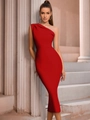 Robe bandage rouge élégante à une épaule avec coupe moulante pour soirées habillées - Rouge
