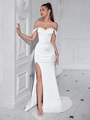 Elegant white off-shoulder evening gown with corset bodice and high slit hemline - XS / White (Zipper Style)