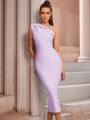 Elegantes, hellviolettes One-Shoulder-Bodycon-Bandage-Kleid für formelle Abendpartys - XS / Lila