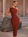 Robe bandage moulante élégante à une épaule en fini brun rougeâtre foncé pour soirée - Marron