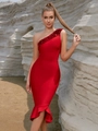 Elegante abito a sirena rosso con paillettes e spalle scoperte, vestibilità slim - L / Rosso
