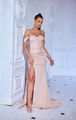 Robe de soirée élégante rose clair à épaules dénudées avec fente latérale et bustier corset - Abricot (Style avec zip)