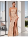 Robe de soirée pailletée or champagne à une épaule avec fente haute élégante - XS / Abricot
