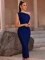 Robe bandage moulante élégante bleu marine à une épaule pour soirées habillées - Bleu Marine
