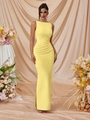 Elegant pale yellow sleeveless slim fit maxi dress with side ruching and slit design - XS / Light Yellow