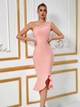 Elegante abito a bende a sirena rosa monospalla con paillettes e vestibilità slim - XS / Rosa