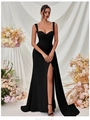 Elegante vestido largo negro tipo corsé con abertura alta para fiestas y noche - XS / Negro
