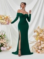 Elegantes dunkelgrünes schulterfreies Abendkleid mit hohem Schlitz und Herz-Ausschnitt - XS / Dunkelgrün