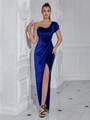 Elegantes königsblaues Samtabendkleid mit One-Shoulder-Schnitt und hohem Beinschlitz - S / Blau
