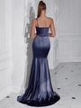 Elegantes dunkelblaues Satin-Abendkleid im Meerjungfrau-Stil mit One-Shoulder-Rücken - XS / Marineblau