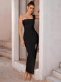Elegant black one-shoulder bandage dress with slimming bodycon fit and high side slit - Black