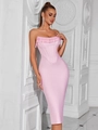 Pink corset bodycon dress with beaded fringe and fishtail slit for evening party - Pink