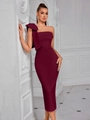 Elegante abito da cocktail bordeaux monospalla con grande fiocco e vestibilità slim - XS / Borgogna