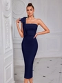 Elegante abito da sera blu navy monospalla vestibilità slim con grande fiocco decorativo - XS / Blu navy