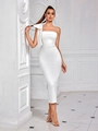 Elegante abito midi bianco monospalla con grande fiocco e finitura in raso - XS / Bianco