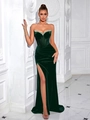 Detailed view of the sparkling diamond embellishments on dark green velvet corset dress - S / Dark Green (Zipper)