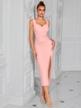 Robe midi rose moulante élégante avec fente latérale haute et décolleté en V sans manches - XS / Rose