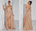 Robe de soirée élégante à paillettes champagne doré avec bustier corset et fente latérale - XS / Champagne (À Lacets)