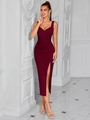 Robe de cocktail élégante bordeaux à épaules dénudées avec fente haute et fronces - XS / Bordeaux