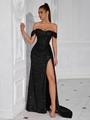Robe de soirée élégante à paillettes noires sans bretelles avec fente haute et coupe ajustée - XS / Noir (Style Fermeture Éclair)