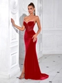 Elegant red velvet strapless evening dress with mermaid silhouette and rhinestone trim - S / Red (Zipper Style)