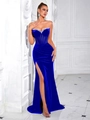 Elegant royal blue velvet corset evening dress with rhinestones and high slit - S / Royal Blue (Zipper)