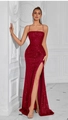 Slim fit wine red sequined evening gown with thin straps and high slit detail - XS / Burgundy