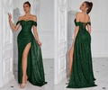 Robe bustier à paillettes vert émeraude avec fente haute et dos lacé élégant - XS / Vert Foncé (Lacet)