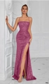 Elegant purple sequin evening dress with thin straps and a stylish high side slit - XS / Dusty Pink