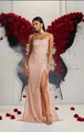 Slim-fit pink sequin evening dress with spaghetti straps and high side slit - XS / Sakura Pink