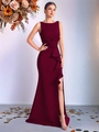 Elegante abito da sera bordeaux senza maniche con vita a pieghe e spacco laterale alto - XS / Borgogna
