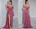 Elegant rose pink sequin strapless mermaid gown with high slit and lace-up back - XS / Dusty Pink