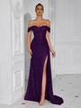 Robe de soirée à paillettes violet foncé avec bustier, fente haute et taille corset - XS / Violet (Fermeture Éclair)