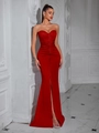 Rotes trägerloses Abendkleid mit Schlitz und figurbetontem Meerjungfrau-Schnitt - XS / Rot