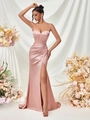 Eng anliegendes Abendkleid in Roségold aus Satin mit Korsett-Top und Beinschlitz - XS / Rosa