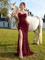 Robe de soirée bustier en dentelle à paillettes bordeaux avec fente haute élégante - XS / Bordeaux