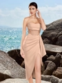 Elegant beige off-shoulder mermaid evening dress with corset waist and high slit detail - XS / Nude