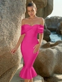 Elegant rose red off-shoulder fishtail dress with a slim fit for cocktail parties - XS / Rose Red