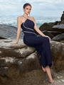 Elegantes marineblaues Halter-Abendkleid mit funkelnden Strasskurven und Meerjungfrau-Stil - S / Marineblau
