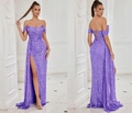 Robe de soirée à paillettes violettes avec fente haute et dos lacé ajustable - XS / Violet
