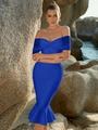 Slim fit royal blue mermaid dress with mesh off-shoulder design for formal evening party - XS / Blue